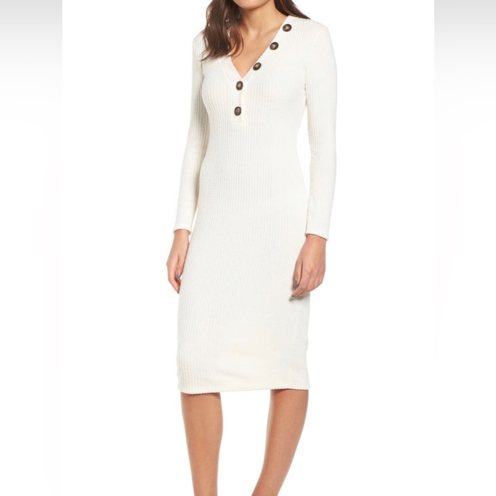 BP All in Favor Rib Knit Dress Ivory Size Small